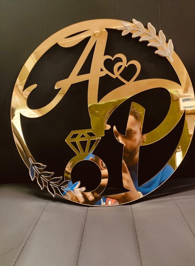 RAKTABEEJM Unique Gold Acrylic Couple Initials Customized Gift | Best for Marriage| Engagement| Wedding|Anniversary| For Bride & Groom| 12x12 Inch - Image 5